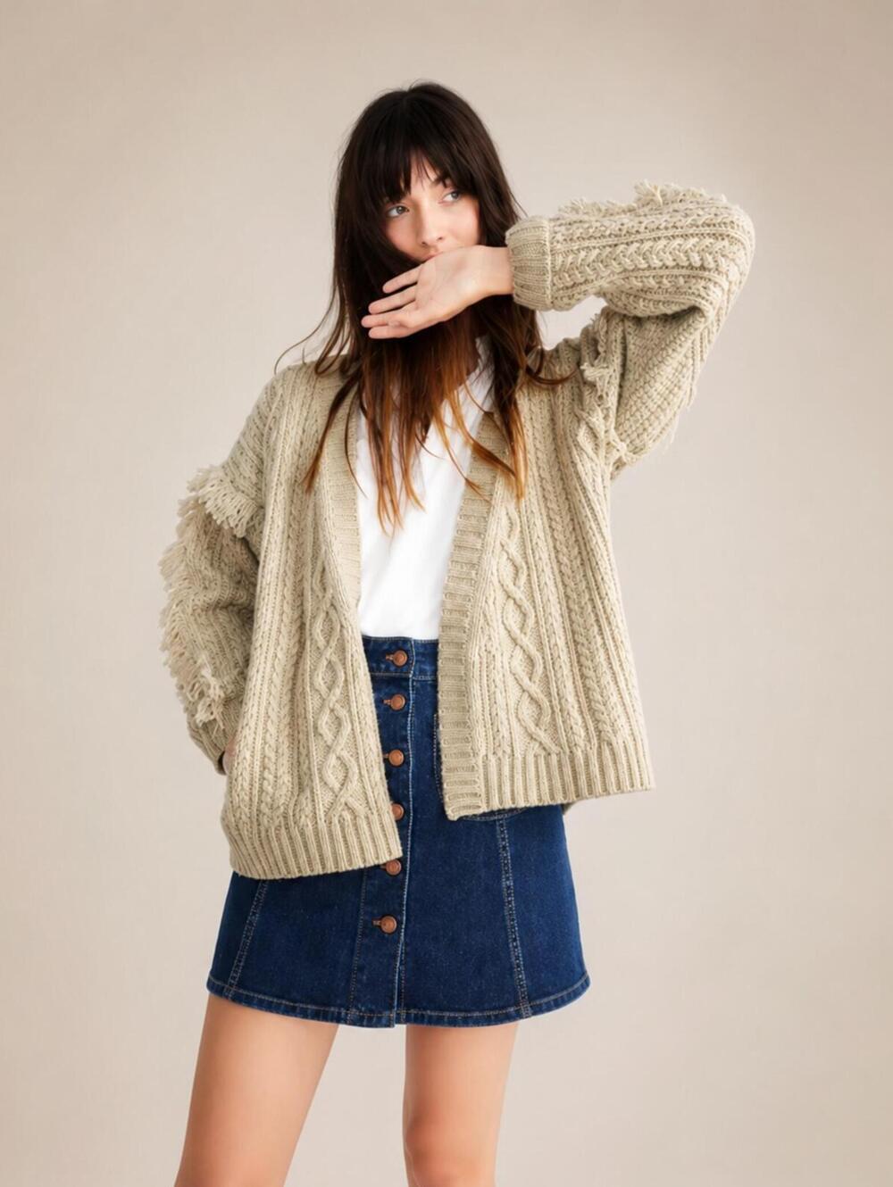 Madewell Fringe Cable Knit Cardigan S Merino Wool Oversized Boho